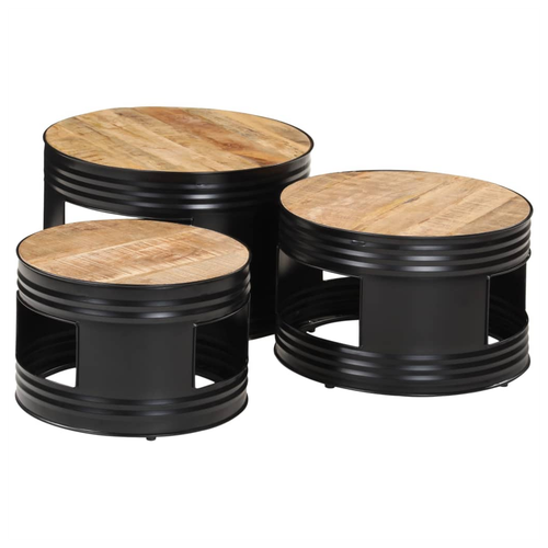 Bar Tables Drum Shape 3 pcs Solid Rough Wood Mango