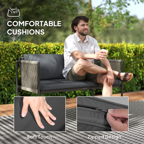 Outsunny 4 Seater Wicker Outdoor Furniture Set with Glass Coffee Table Gray