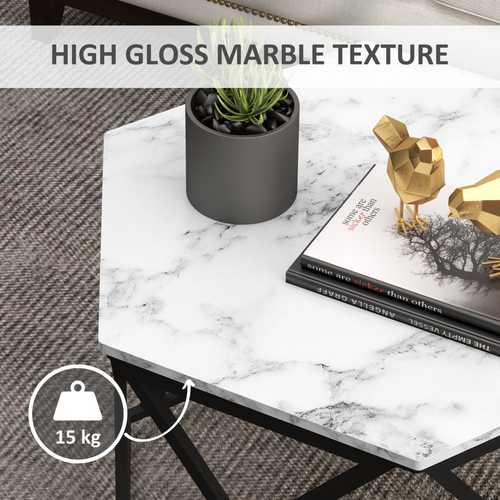 Coffee Table Cocktail Table High Gloss Marble Top Steel Frame White HOMCOM