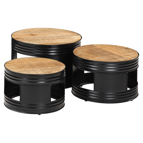Bar Tables Drum Shape 3 pcs Solid Rough Wood Mango