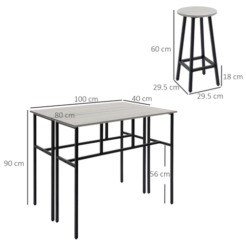 6-Piece Bar Table Set, 2 Breakfast Tables with 4 Stools,Grey