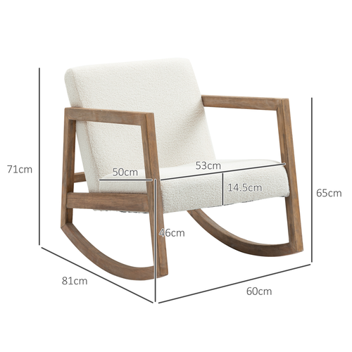 HOMCOM Rocking Chair Upholstered Armchair Wooden Accent Chair Cream