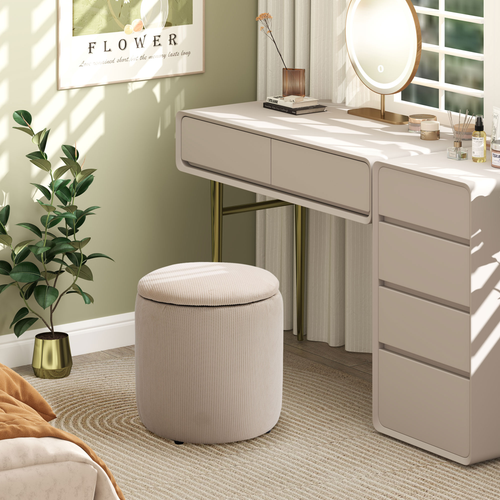 HOMCOM Modern Fabric Storage Ottoman with Removable Lid, Set of 2, Cream White