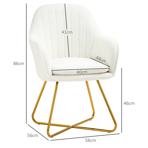HOMCOM Accent Chair Set of 2, Cashmere Armchair with Steel Legs, Cream White