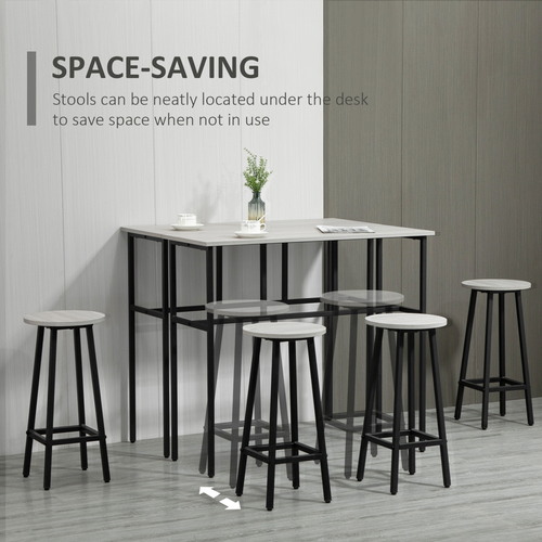 6-Piece Bar Table Set, 2 Breakfast Tables with 4 Stools,Grey