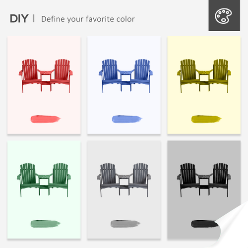 Wooden Double Adirondack Chairs Loveseat & Center Table & Umbrella Hole, Gray