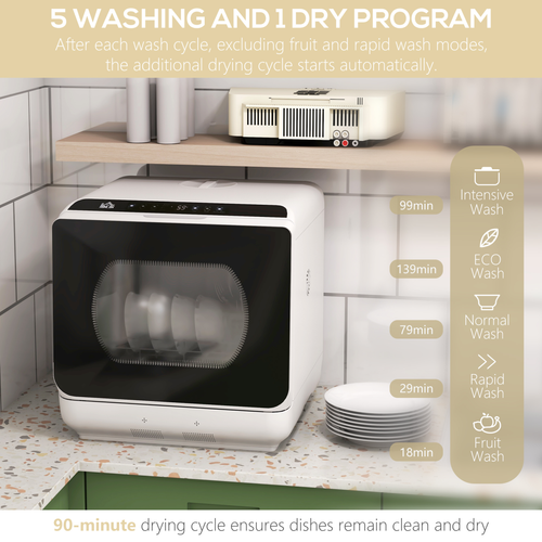 HOMCOM Table Top Dishwasher w/ 4 Place Settings 6 Programs Fruit Wash Mode