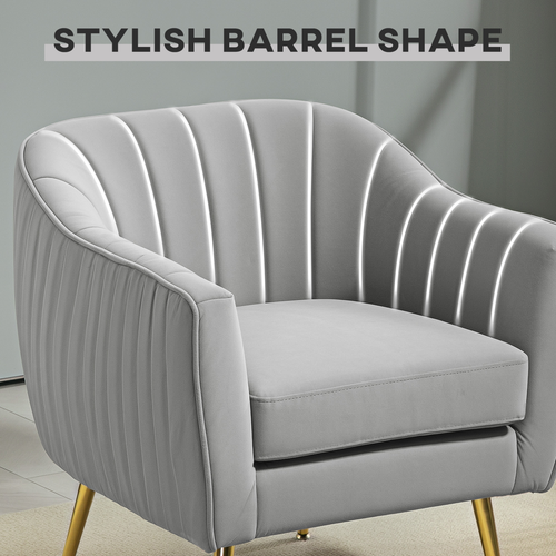 HOMCOM Velvet-Look Shell Shaped Chair with Thick Padded Seat, Gray