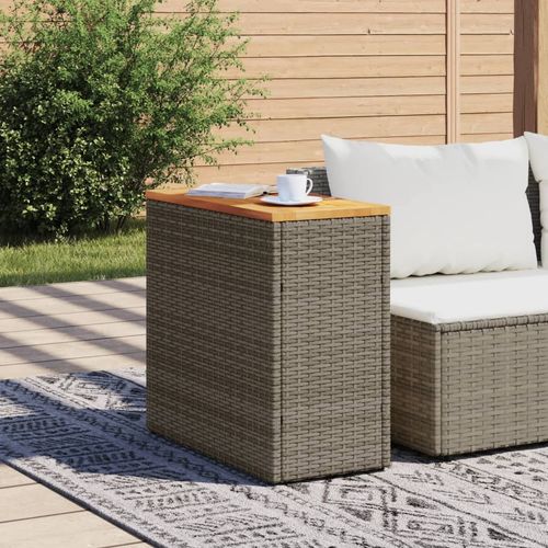 Garden Side Table with Wooden Top Gray 58x27.5x55 cm Poly Rattan