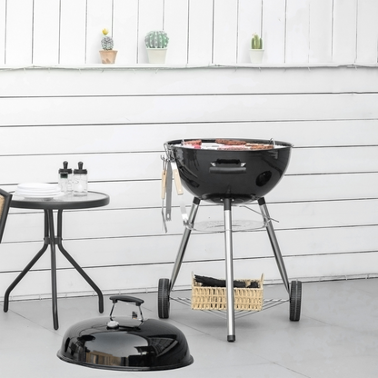 Outsunny Portable Kettle Charcoal Grill BBQ Smoker w/ Cover, Lid, &amp; Thermometer