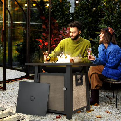 Outsunny Gas Fire Pit Table with 50,000 BTU Burner, Cover, Glass Beads, Brown