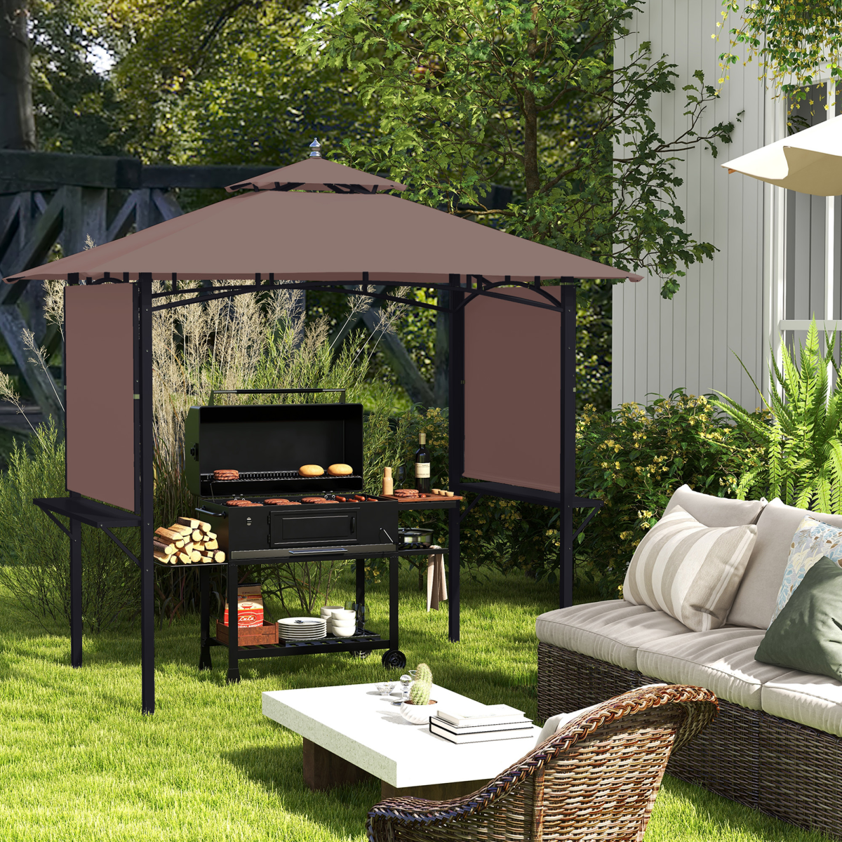 Party BBQ Tent Outdoor Camping Patio Canopy Awing Waterproof Coffee