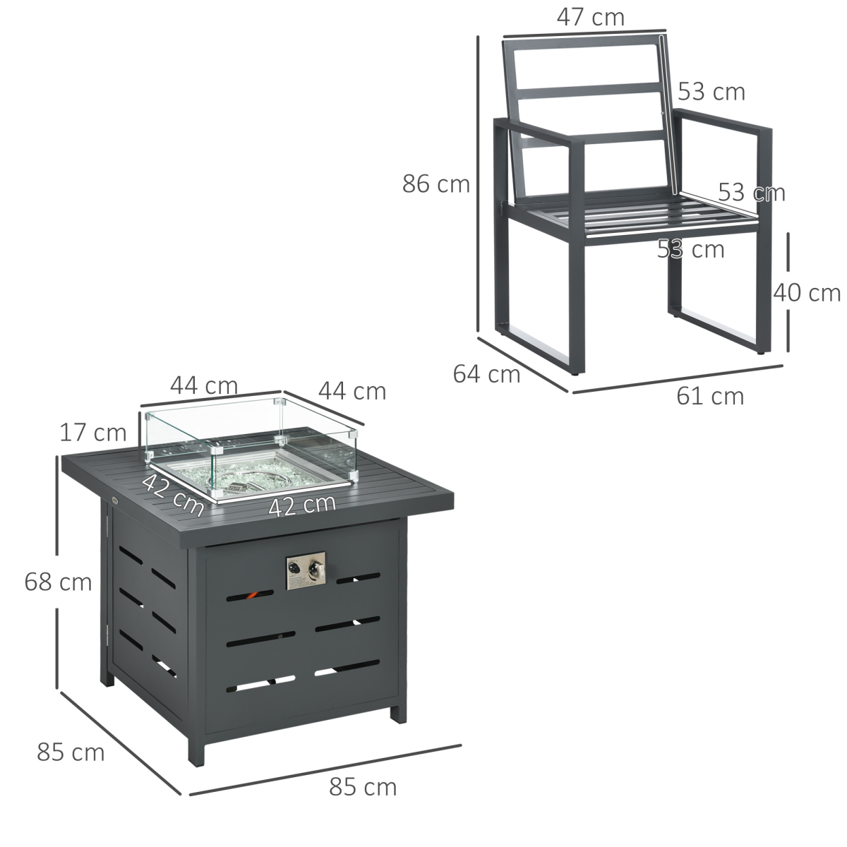 4 Seater Aluminum Garden Furniture Set with Gas Firepit Table, Gray