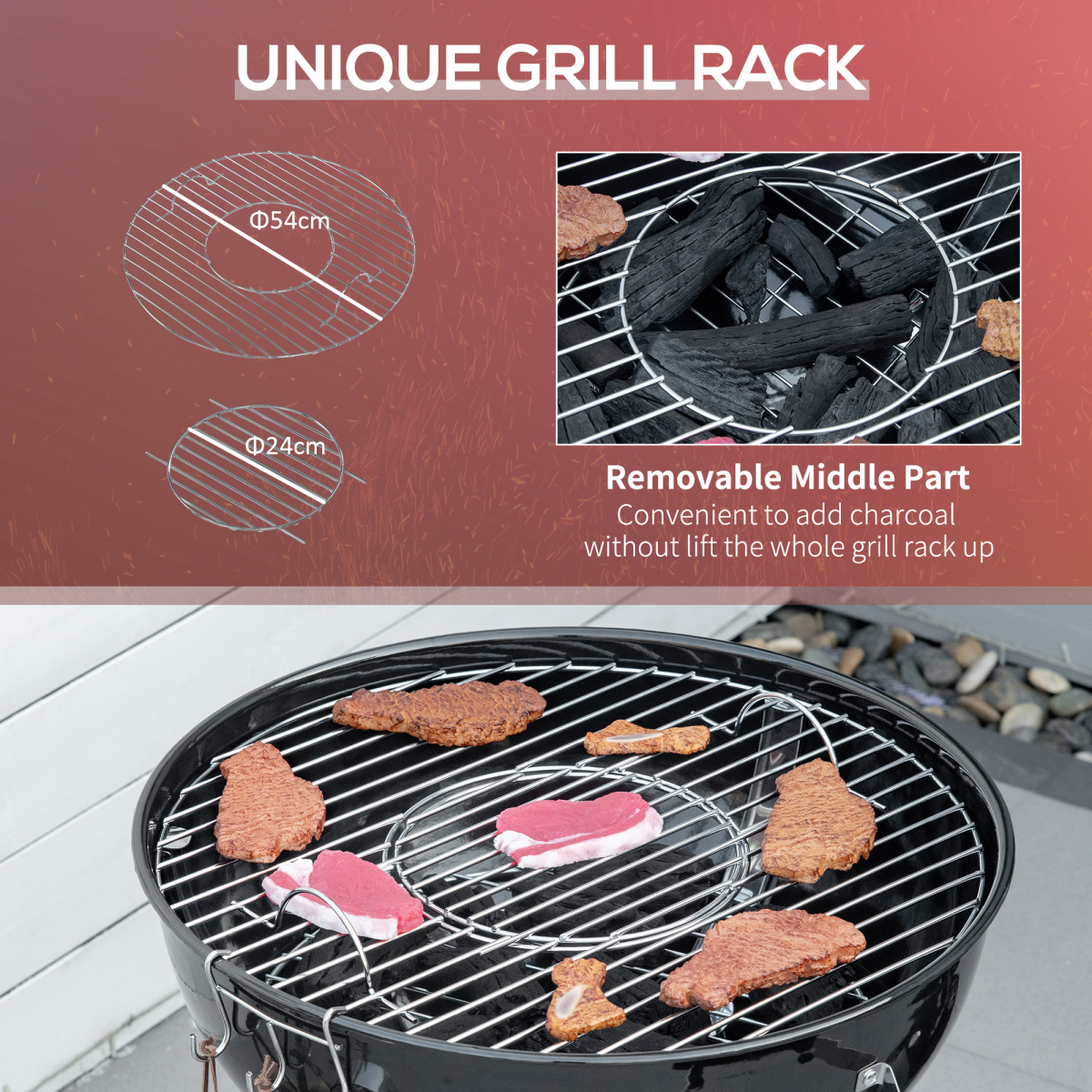 Outsunny Portable Kettle Charcoal Grill BBQ Smoker w/ Cover, Lid, &amp; Thermometer