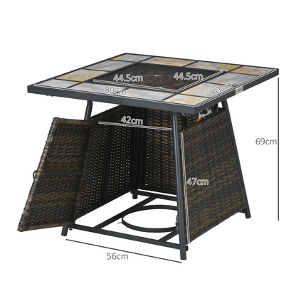 Outsunny Rattan Fire Pit Square Patio Heater w/ Fire Control Panel for Outdoor