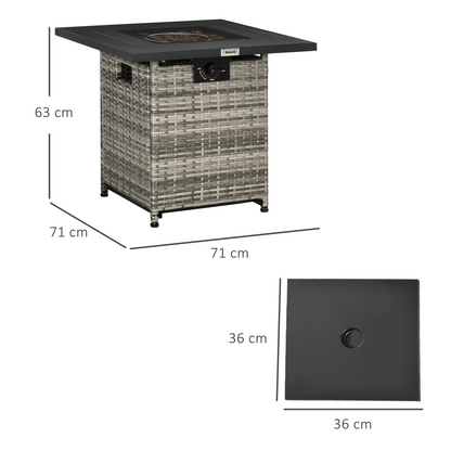 Outsunny Gas Fire Pit Table w/ Rain Cover, Mesh Lid &amp; Lava Stone, 40,000 BTU