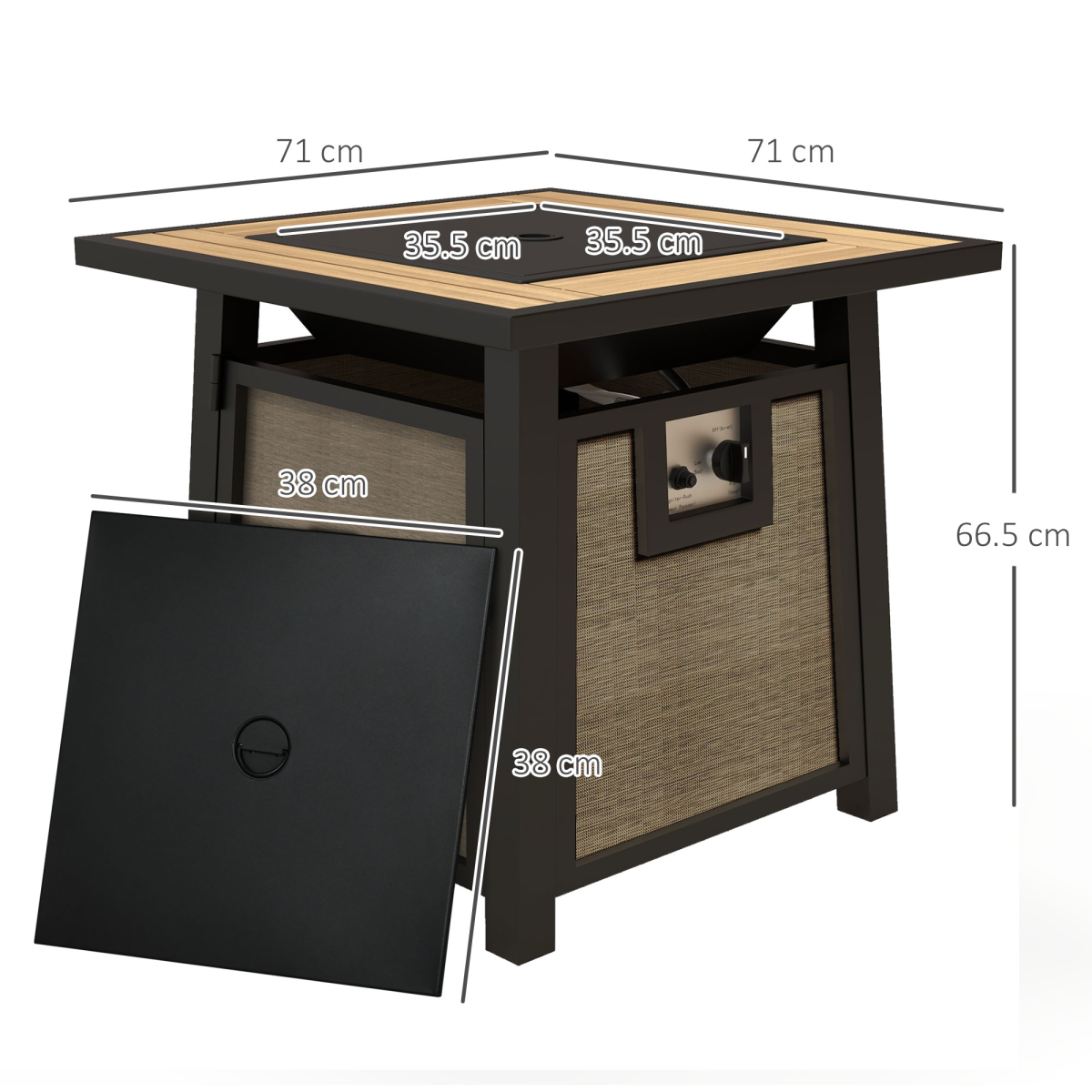 Outsunny Gas Fire Pit Table with 50,000 BTU Burner, Cover, Glass Beads, Brown