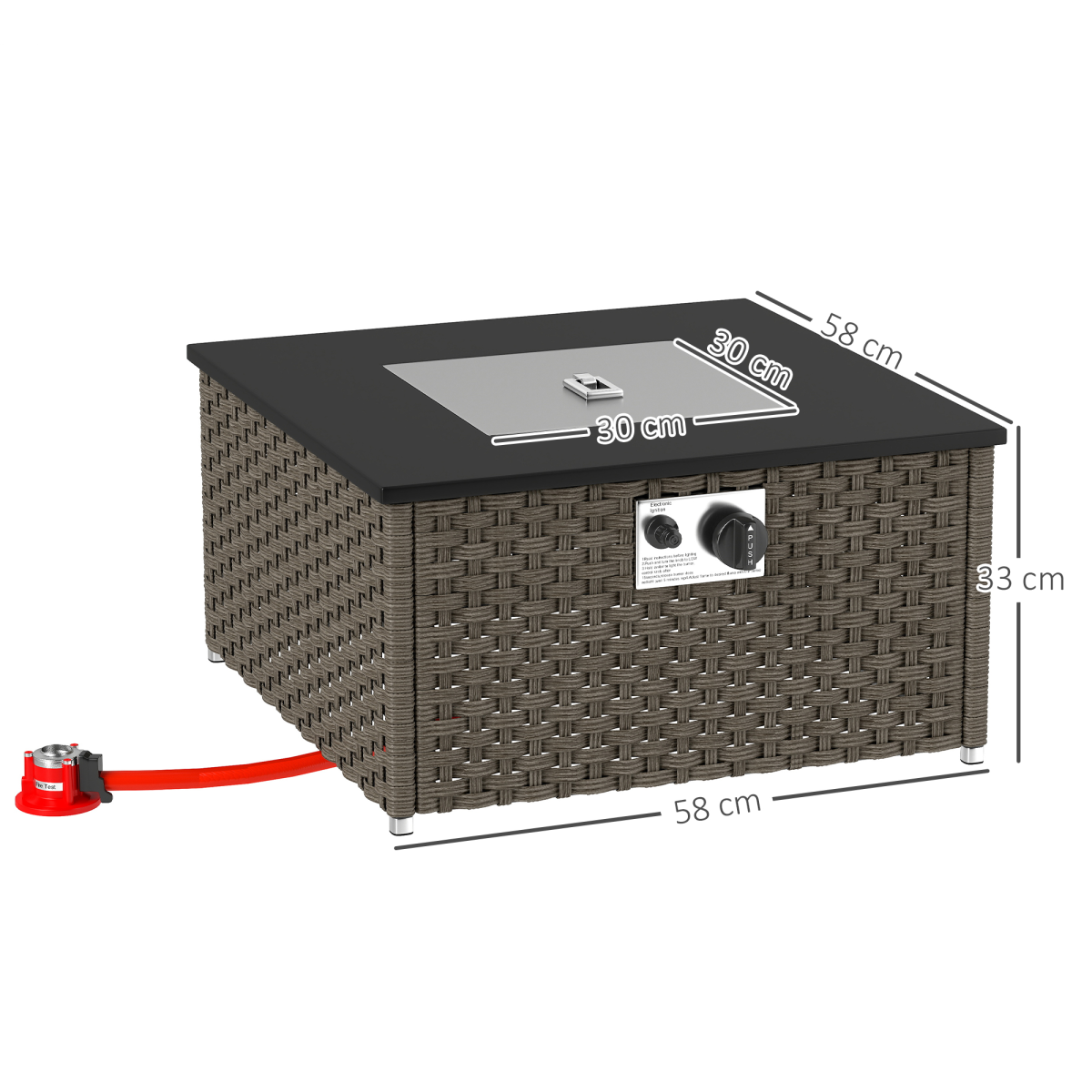 Outsunny 13 KW Rattan Gas Fire Pit Table, Propane Fire Pit for Garden, Gray