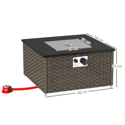 Outsunny 13 KW Rattan Gas Fire Pit Table, Propane Fire Pit for Garden, Gray