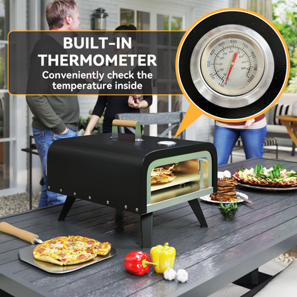 Outsunny Outdoor Tabletop Gas Pizza Oven with 12" Pizza Stone &amp; Peel, Black