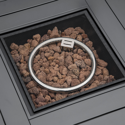 Outsunny Gas Fire Pit Table w/ Rain Cover, Mesh Lid &amp; Lava Stone, 40,000 BTU