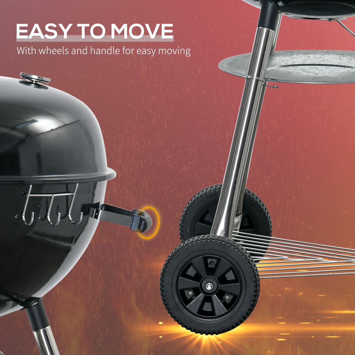 Outsunny Portable Kettle Charcoal Grill BBQ Smoker w/ Cover, Lid, &amp; Thermometer