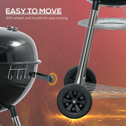 Outsunny Portable Kettle Charcoal Grill BBQ Smoker w/ Cover, Lid, &amp; Thermometer