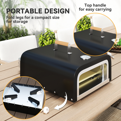 Outsunny Outdoor Tabletop Gas Pizza Oven with 12" Pizza Stone &amp; Peel, Black