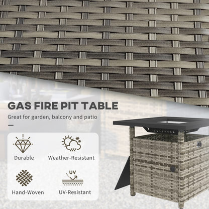 Outsunny 50,000 BTU Rattan Fire Pits for Garden, Propane Fire Pit Table, Gray