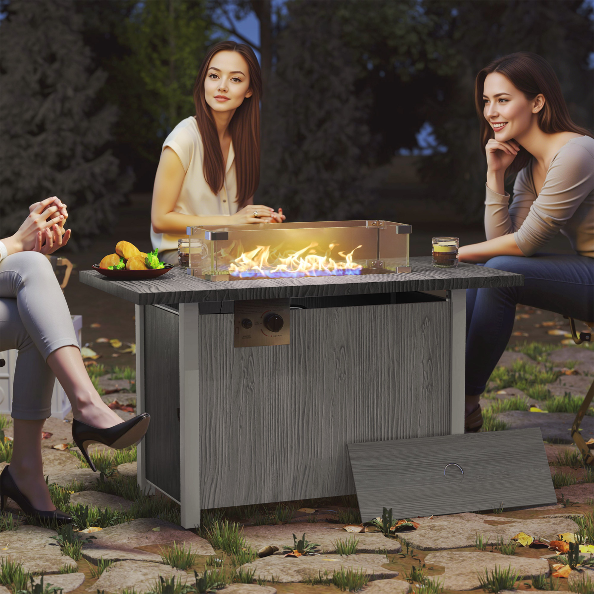 Outsunny Gas Fire Pit Table with 50,000 BTU Burner, Cover, Dark Gray