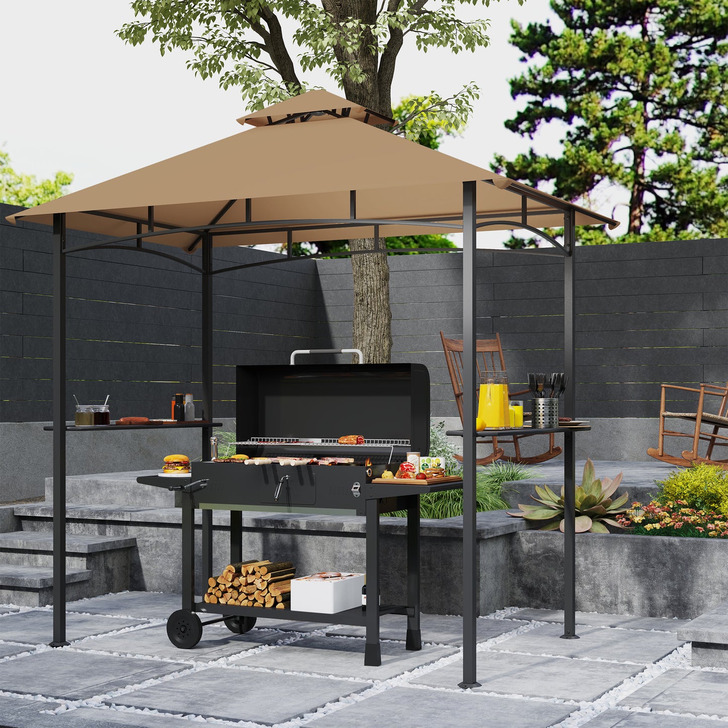 Outsunny Outdoor Double-tier BBQ Gazebo Shelter Grill Canopy Barbecue Tent