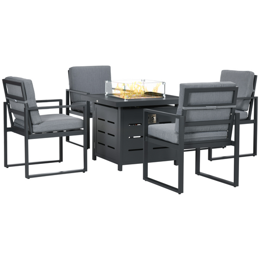 4 Seater Aluminum Garden Furniture Set with Gas Firepit Table, Gray