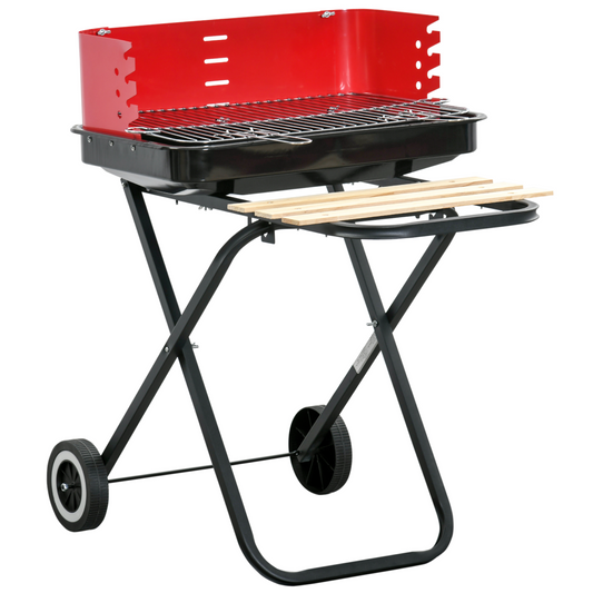 Foldable Charcoal Barbecue Grill W/ Wheels-Red &amp; Black