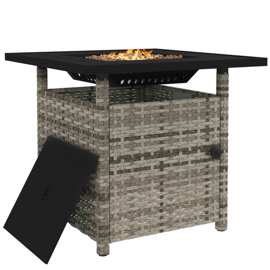 Outsunny 50,000 BTU Rattan Fire Pits for Garden, Propane Fire Pit Table, Gray