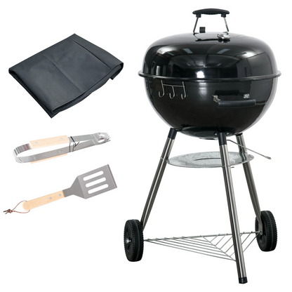 Outsunny Portable Kettle Charcoal Grill BBQ Smoker w/ Cover, Lid, &amp; Thermometer