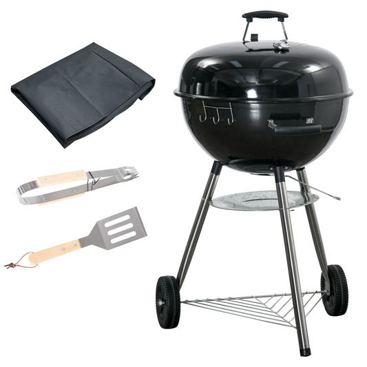 Outsunny Portable Kettle Charcoal Grill BBQ Smoker w/ Cover, Lid, &amp; Thermometer