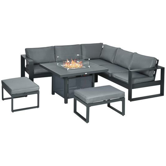 Outsunny 6-Piece Garden Furniture Set with Firepit Table Outdoor Sofa Aluminum