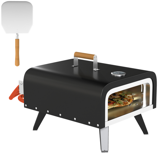 Outsunny Outdoor Tabletop Gas Pizza Oven with 12" Pizza Stone &amp; Peel, Black