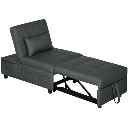 HOMCOM Folding Sofa Bed Adjustable Single Sleeper w/ Pillow Side Pocket, Gray