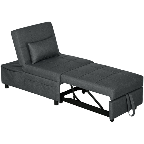 HOMCOM Folding Sofa Bed Adjustable Single Sleeper w/ Pillow Side Pocket, Gray