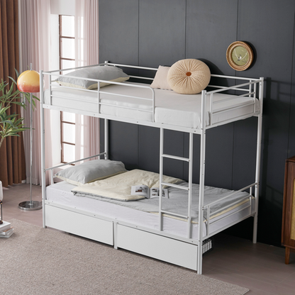 Twin Over Twin Convertible Bunk Bed with 2 Storage Drawers, Metal Bunk Bed Can be Divided Into Two Daybeds, White