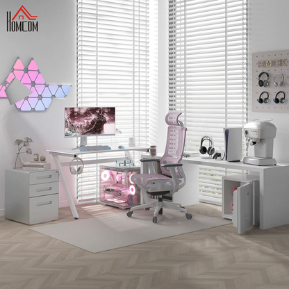 Gaming Desk Racing Style Computer Table RGB LED Lights, Hook, White