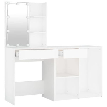 LED Dressing Table with Cabinet White Engineered Wood
