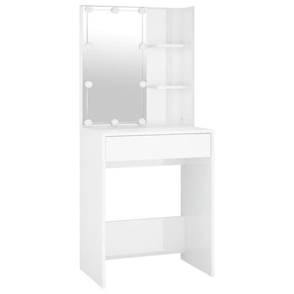 vidaXL LED Dressing Table with 2 Cabinets High Gloss White Engineered Wood