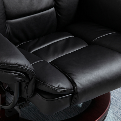 Swivel Manual Recliner and Footrest Set PU Lounge Chair Wood Base, Black
