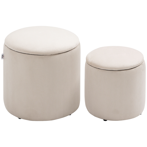 HOMCOM Modern Fabric Storage Ottoman with Removable Lid, Set of 2, Cream White