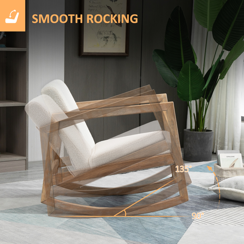HOMCOM Rocking Chair Upholstered Armchair Wooden Accent Chair Cream