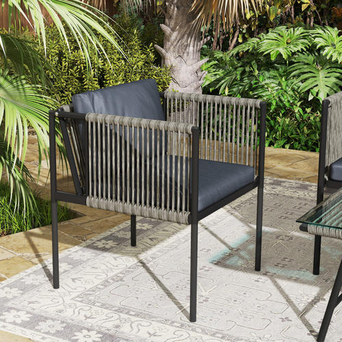 Outsunny 4 Seater Wicker Outdoor Furniture Set with Glass Coffee Table Gray