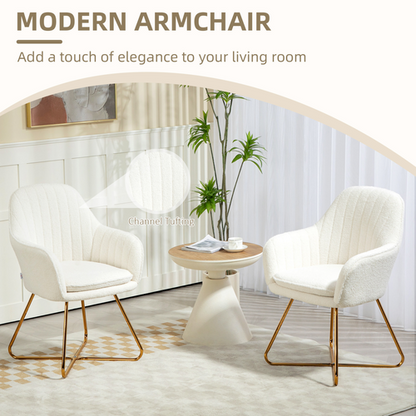HOMCOM Accent Chair Set of 2, Cashmere Armchair with Steel Legs, Cream White
