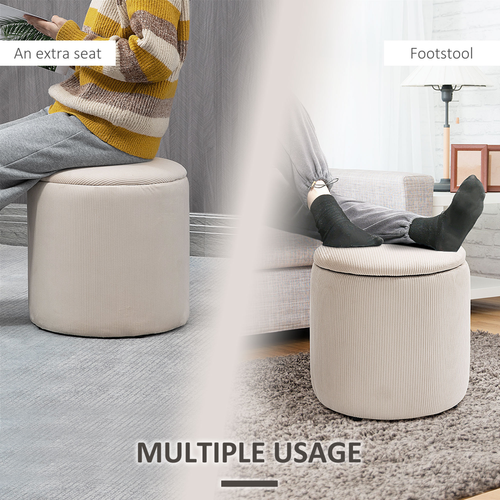 HOMCOM Modern Fabric Storage Ottoman with Removable Lid, Set of 2, Cream White